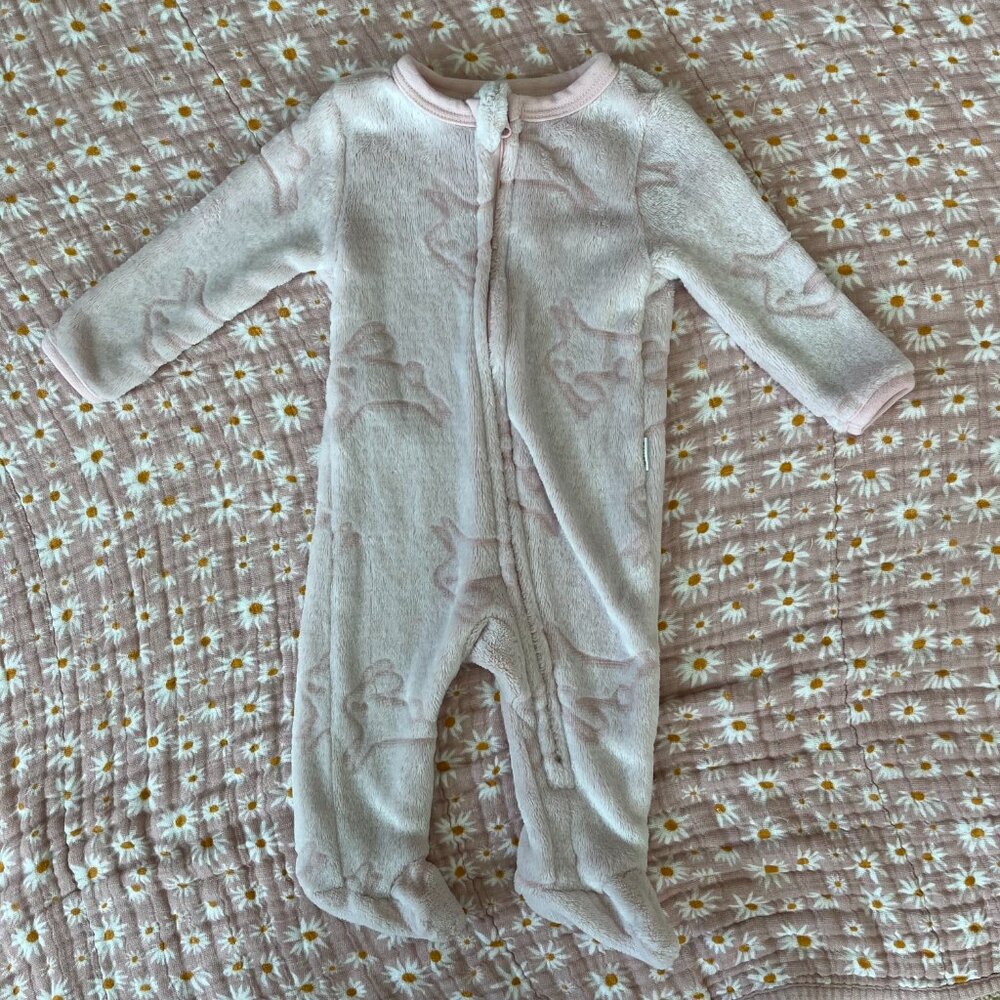Tahari Pink Bunny Fuzzy Footie - 3-6 months